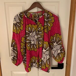 Tucker Flower Print Button Blouse